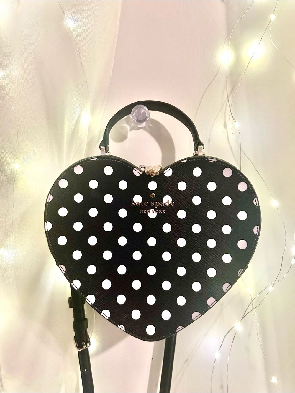 Kate Spade Love Shack Black Polka Dot Heart Crossbody Bag